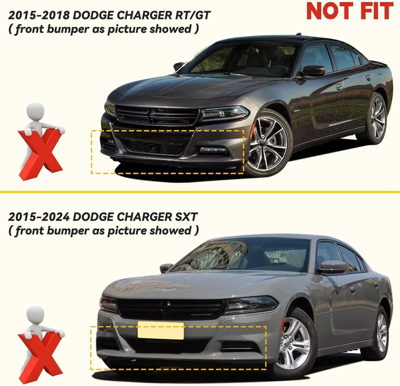 TENGBASE Dodge Charger Front Bumper Lip Splitter Protector Guard for 2015-2023 | Yellow Spoiler Lip Compatible with Charger SRT 392, Scat Pack, RT, GT - Image 4